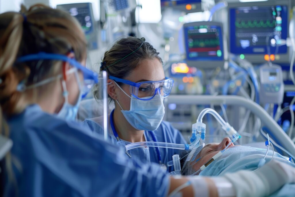 An ICU nurse caring for a critical patient. Home 3 error 2